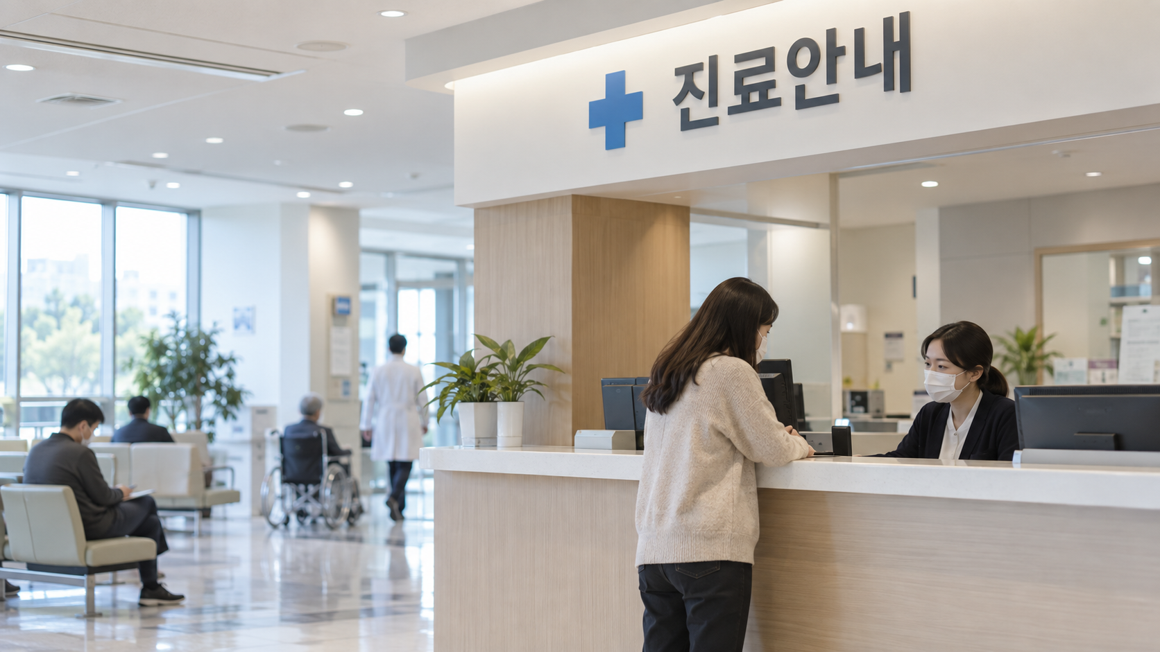 추석 연휴 진료기관을 확인하는 병원 안내 접수대