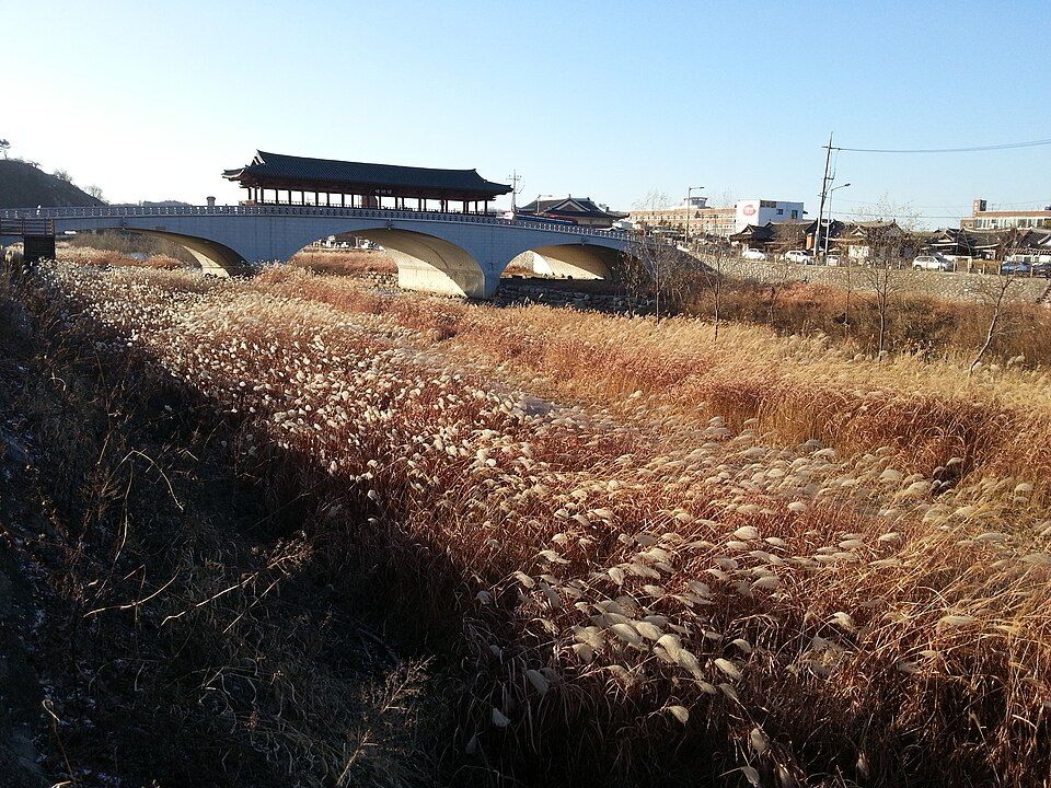 전주의 하천과 다리 주변 풍경